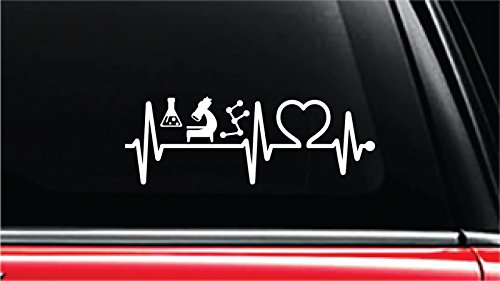 Chemistry Apparatus Heartbeat Lifeline Vinyl Die-Cut Decal Sticker for Car, Truck, Notebook, Laptop, Computer or Window (8", White)