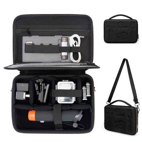 Cwatcun Action Camera Carrying Case for GoPro Hero/DJI Osmo Pocket 3/Action, Waterproof Carrying Case Shoulder Bag, Travel Case for Most Action Camera and Accessories