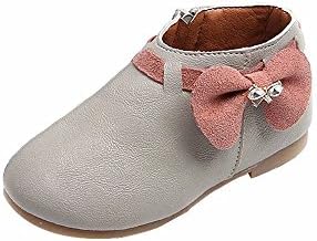 Zerototens Newborn Baby Girls Sneakers Autumn Winter Soft Sole Anti-Slip Bowknot Boots Zipper Casual Shoes Artificial Leather Princess Shoes for 0-3 Years Old Kids