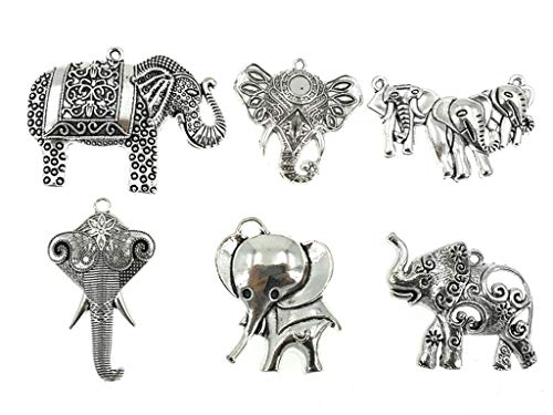 Kinteshun Assorted Elephant Charm Pendant Connector for DIY Jewelry Making Accessaries(17pcs,Antique Silver Tone)