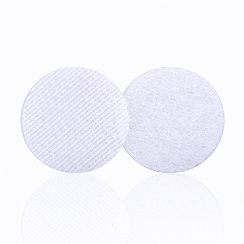 Bettli Nylon Coins Hook and Loop Strips, 500 pcs (250 Pair Sets) 20mm Diameter Round Pads Sticker with Self Adhesive Dots and Waterproof Sticky Glue Fastener (White)