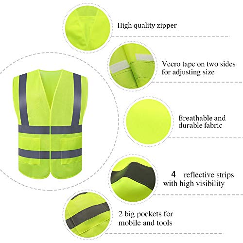 JSungo High Visibility Safety Vest 10 Pack, ANSI Class 2 Identification Security Vest with 2 Inch Reflective Silver Strip, Velcro Construction Vest for Night Running, Jogging, Cycling Walking (Yellow) - Thumbnail 3