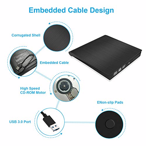 External DVD CD Drive, GZDL USB 3.0 Portable CD DVD +/-RW Drive Burner Slim DVD/CD ROM Rewriter Player Superdrive, High Speed Data Transfer for Laptop MacBook Desktop PC, Plug and Play