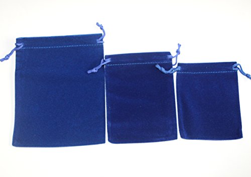 Blue Velvet Drawstring Bags 3 Asst Sizes Cloth Jewelry Pouches for Holding Small Items Coins Loose Earrings Bracelets Necklaces Headphones Storage,30 Pack