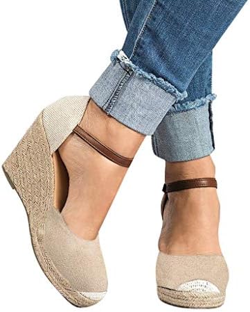 Gyouanime Womens High Platform Wedge Sandal Shoes Flock Ankle Strap Sandals Outdoor Round Toe Sandals