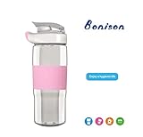 Bonison Flip Top Glass Water Bottle Silicone Wrap Glass Bottle Wide Mouth Spout Bottle BPA Free Lead Free Drinking Cup with Flip Top Lid Spout Cap Carrying Handle String-18.5 oz