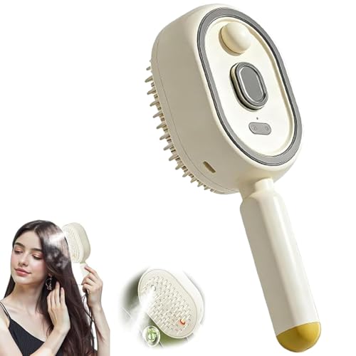 Electric Steam Brush, Hairbrush Mister Tool, Rechargeable Hair Straightener Brush with Detangling Comb, Portable Cordless Hair Tool, Ideal for Home Hair Cleaning Styling (A)