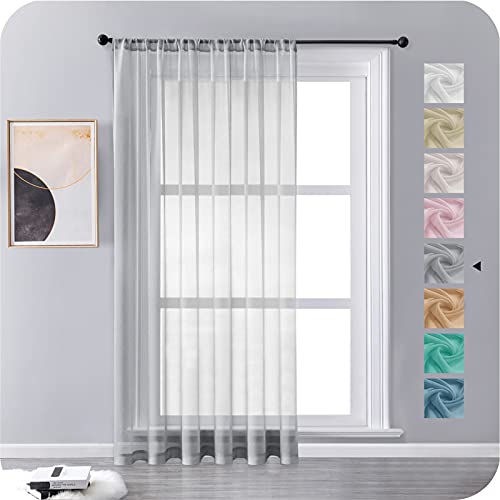 MRTREES Voile Grey Curtains 90 Drop Single Door Curtain 1 Panel Faux Linen Rod Pocket Sheer Curtain Panel for Bedroom Living Room Outdoor 90x90 Drop 228cm x 228cm โ image 1
