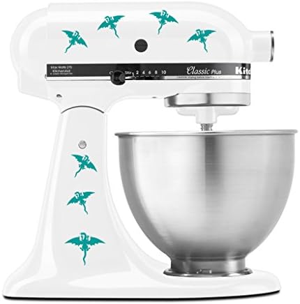 Dragons Flying with Wings Pattern - Vinyl Decal Set for Kitchen Mixers - Turquoise