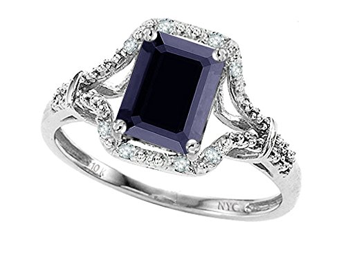 Star K 8x6mm Emerald Cut Genuine Black Sapphire and Diamond Ring 10k Size 5