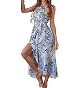 KAYWIDE Women's Summer Sleeveless Halter Neck Dress Floral Print Causal Boho Beach Party Midi Dre...