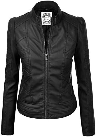 Lock and Love LL WJC746 Womens Vegan Leather Motorcycle Jacket XS