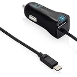 iPhone 6s Car Charger, Lentus Lightning Car Charger Adapter for iPhone 6/6s 6 Plus with extra 2.1A High Speed USB port, White (Black)