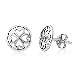925 Sterling Silver Tiny Little Lucky Four Leaf Clover Heart Shaped Post Stud Earrings 10 mm