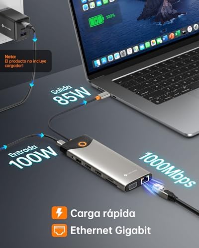 Estación de Acoplamiento USB C, 15 en 1 Hub USB C con Adaptador HDMI Dual 4K@60Hz, Puertos USB C/A, 100W PD, RJ45, SD/TF y Audio, Multiport Hub para MacBook/iPad/iPhone/DELL/HP/Lenovo