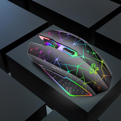 Uiosmuph V7 Wireless Mouse, 2.4G Silent Rechargeable Mouse Portable Mouse Ergonomic 2400DPI Gaming Mouse with Receiver, 6 Buttons for Laptop, PC, Computer, Chromebook, Notebook - Black
