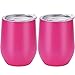 Skylety 12 oz Double-insulated Stemless Glass, Stainless Steel Tumbler Cup with Lids for Wine, Coffee, Drinks, Champagne, Cocktails, 2 Pieces (Rose Red)
