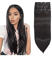DOCUTE Black Brown Thick Hair Extensions Clip In For Women 4 Pieces, Darkest Brown 22 Inch Full H...
