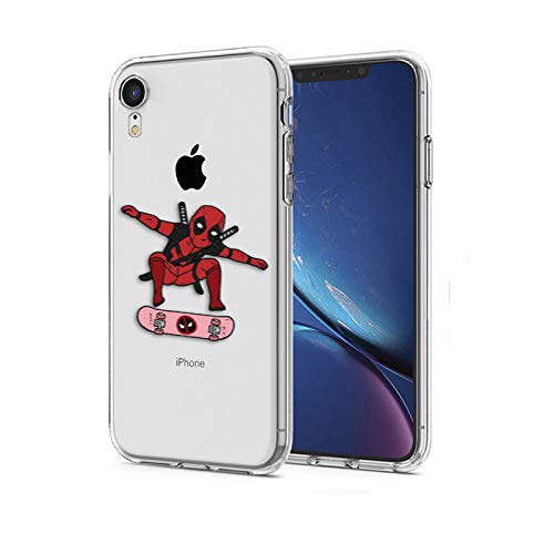 iPhone XR Case, Deadpool Skateboarding Superheros 3D Printed Cartoon Design Soft Clear Cute Comics Funny Ultra Slim Case