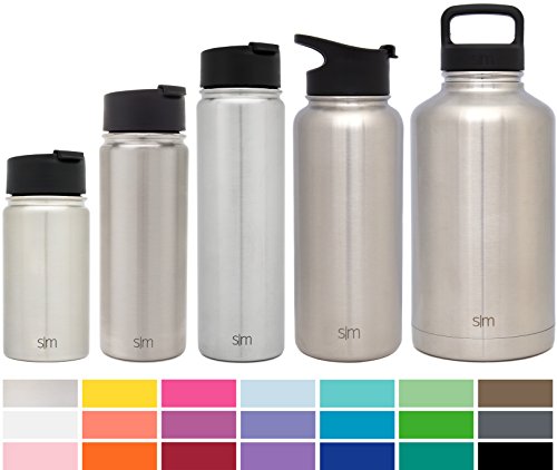 Simple Modern 18oz Summit Water Bottle + Extra Lid - Vacuum Insulated Stainless Steel Wide Mouth Hydro Travel Mug - Powder Coated Double-Walled Flask - Simple Stainless