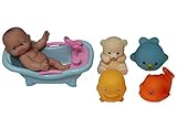 Little grin Pretend play Plastic Bathtub with Baby Doll Bath Toy 6 PC Set (blue)