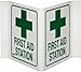 Brady 49382 9" Width x 6" Height x 4" Depth Acrylic, Green on White Standard "V" Sign, Legend "First Aid Station" (with Picto) primary