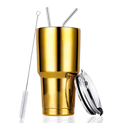 30oz Stainless Steel Insulated Tumbler Travel Mug with Straw Slider Lid, Cleaning Brush, Double Wall Vacuum