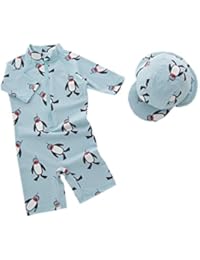 stylesilove Boys Penguins One-Piece Swimsuit with Hat 2 pcs Set (7/7-8 Years)