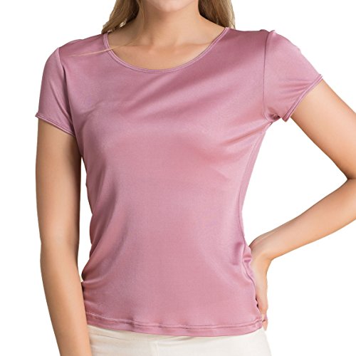 Paradise Silk Pure Silk Knitted Women's Round Neck Short Sleeve Tee - Medium Gray - 100% Mulberry Silk - View #3