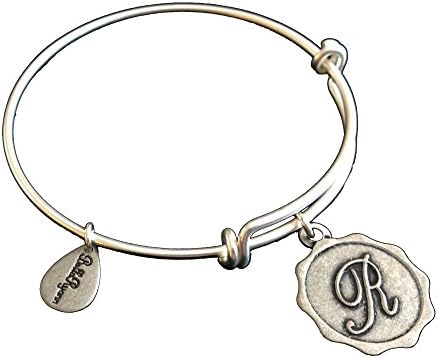 Bella Ryann Letter "R" Silver Charm Bangle Bracelet