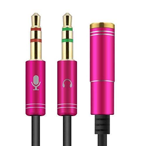 3.5mm Stereo Audio Male to 2 Female Headset Mic Y Splitter Cable Aobiny Adapter (Hot pink) - Thumbnail 2