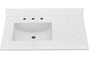 LOCALAND 36 Inch Vanity Sink Top, Engineered Stone Composite Vanity Top with Sink,Vanity Top with Rectangular Left Offset Sink in Ariston White, with 8 Inch Widespread Faucet Hole and Backsplash