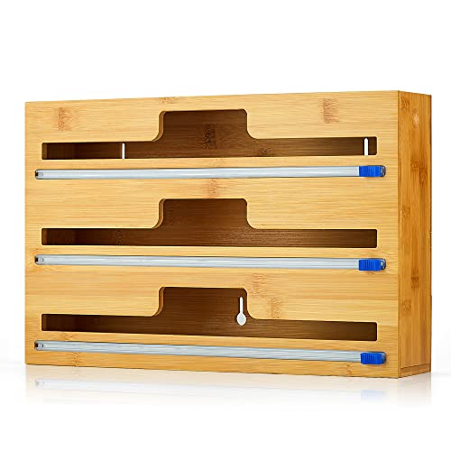 Plastic Wrap Dispenser with Cutter 3 in 1 Kitchen Drawer Organizer for