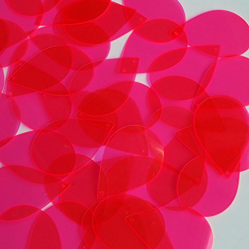 Sequin Tear Drop 1.5 inch Pink Fluorescent Transparent See Thru Couture Loose Paillettes. Made in USA.