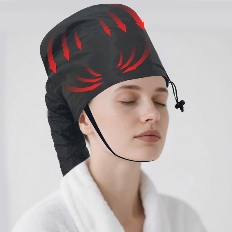 OHOO Adjustable Large Bonnet Hooded Hair Dryer Attachment - Fast Drying, Deep Conditioning & Styling for All Hair Types (Black)