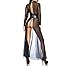 Sexy Long Nightgown Lingerie for Women Black Mesh Leather Transparent Nightdress