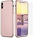 MYRIANN 360TP-RoseGold-01 Dual Layer Textured Ultra Slim Shock Absorbent PC, 360 Full-Body Drop Resistant Protection with Tempered Glass Screen Protector for iPhone X - Rose Gold