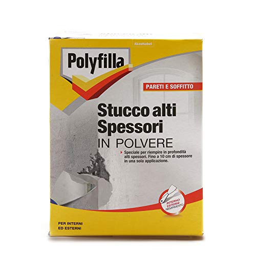 POLYFILLA STUCCO ALTI SPESSORI, per Interno ed Esterno, riempie il muro in profondità fino 10cm con una sola apllicazione, intonaco calcestruzzo e cemento,in POLVERE, GRIGIO CHIARO 1KG