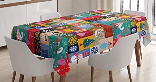 ABAKUHAUS Christmas Tablecloth, Modern Design Theme Funny Xmas Winter Patterns Theme, Dining Room Kitchen Table Cover, 54" x 78", Red Teal White