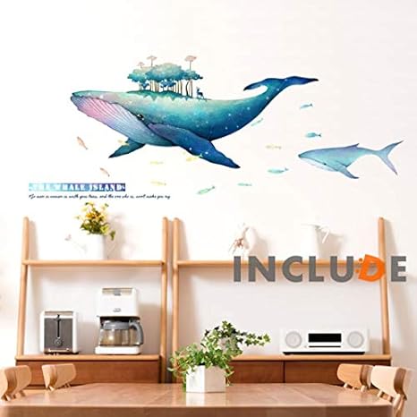Amazon Include Atmosphere 壁シール ウォールステッカー クジラ 鯨 ホエール 動物 子供部屋 魚 海 かわいい メルヘン 物語 水彩風 海中 宇宙 窓 青い 夏 海の中 ブルー お風呂 癒し系 星座 雲 浴室 バスルーム 景色 水族館 大きい インテリア 廊下