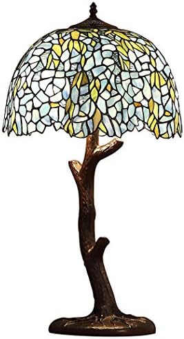 YJFFAN 16 Inch Tiffany Style Table Lamp Retro Wisteria Glass Eye Protection Lampshade Cast Iron Base Desk Lights, Suitable for Living Room Bedroom and Study Reading E27,110-240V