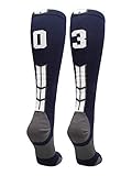 MadSportsStuff Player Id Jersey Number Socks Over The Calf Length Navy and White