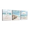 Coastal-Canvas-Wall-Art-Print-Starfish-Beach-Chairs-on-Sand-Artwork-for-Wall-Painting-for-BedroomOverall-12Wx12H-x3-Pcs Coastal Canvas Wall Art Print: Starfish & Beach Chairs on Sand Artwork for Wall Painting for Bedroom(Overall 12"Wx12"H x3 Pcs)