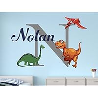 Lovely Decals World LLC Dinosaur Wall Decals for Kids Custom Boys Name Nursery Art Decor Sticker Vinyl LD47 (36" W x 24" H)