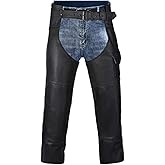 HWK Motorcycle Leather Chaps for Men and Women, Black Motorcycle Chaps for Road Rash Protection and All-Weather Comfort