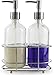 Circleware Dispense-It Duo Soap Dispenser Silver Accent Bottle Pumps in Metal Caddy, Set of 2, Bathroom Accessories Home Decor for Essential Oils, Lotions, Liquid Soaps, 16 oz, Clear (32469)