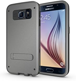 MeGi Hybrid Three Layers Armor Cover Case Holder with Kickstand and HD Screen Protector (Hard PC + Flexible TPU + Hard PC), Exclusive for Samsung Galaxy s6 (Grey)