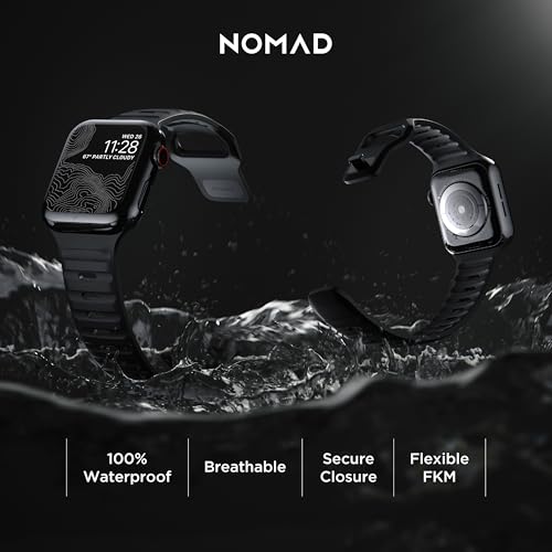 NOMAD Sport Band V2 | Unisex, Sport Loop Watch Band | Fluororubber, Black, 22mm, 42/44/45/49mm, Waterproof