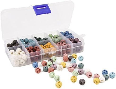 Peeress Lava Rock Stone Gemstone semi Precious Stone Beads Round Loose Beads for Jewelry Making Findings Accessories 200pcs (8mm x 1 Box, Mixed Color)