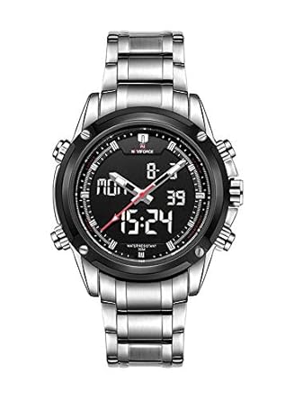 Analogue Digital Black Dial Mens Stainless Steel Watch + Kids Sport Watch